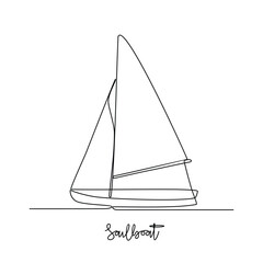 One continuous line drawing of Sailboat vector illustration. Sea transportation themes design concept with simple linear style. Sea transportation involve moving goods and people across body of water.