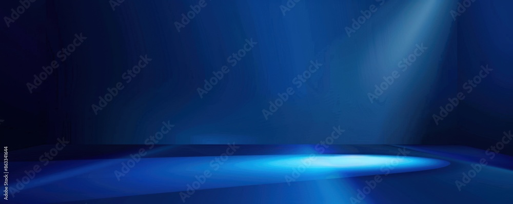 Poster blue gradient background with a spotlight on a dark blue studio room for product display, presentati