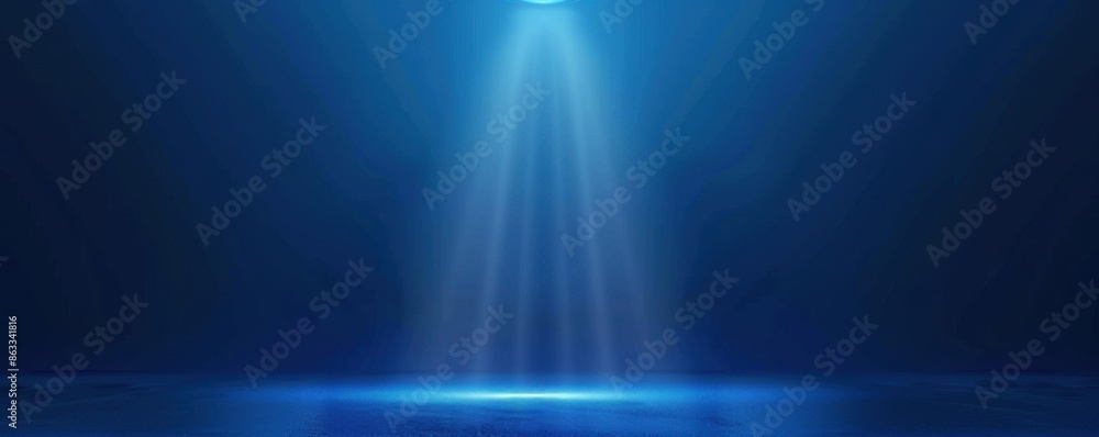 Poster blue gradient background with a spotlight on a dark blue studio room for product display, presentati