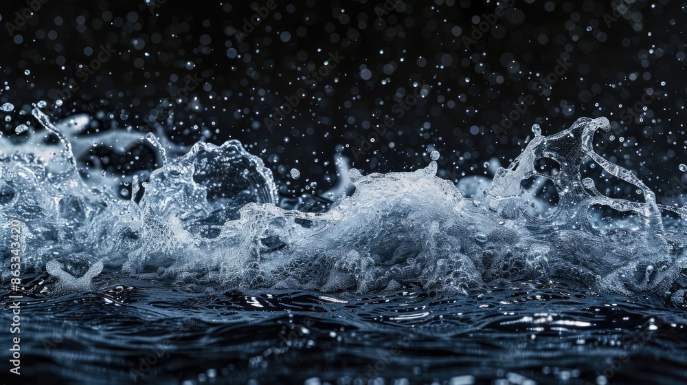 Poster water splashing on a dark backdrop with space for text