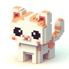Isometric 3D Cute Voxel Art Cat