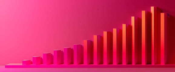 A bar graph illustrating a significant spike in market performance with bold fuchsia bars.