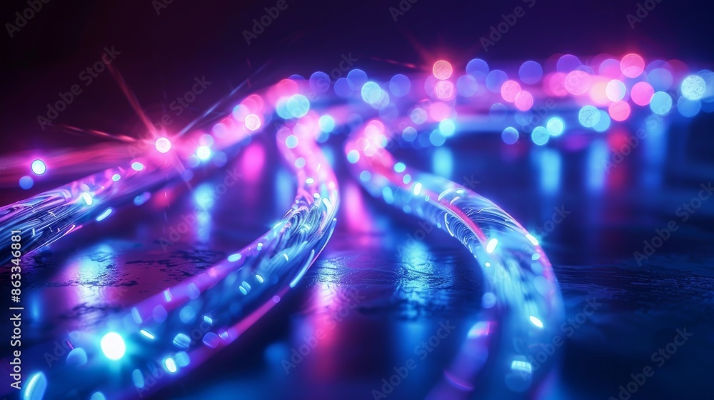 Poster glowing electricity cable connection in an abstract internet cyber concept background with optical c