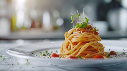 Delicious Plate of Spaghetti with Tomato Sauce Generative AI
