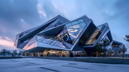 Fototapeta premium view of futuristic architecture, Skyscraper of office building with curve glass window, 3D rendering