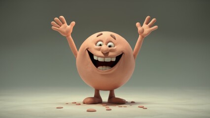 A cartoon character with arms raised and smiling on a floor, AI