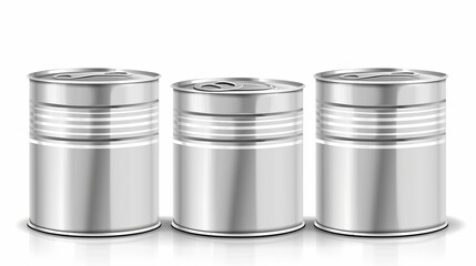 Vector mockup of silver metal tin cans isolated on a white background