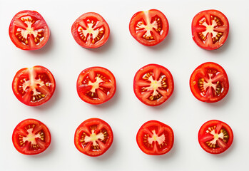 A close up of a row of tomato slices