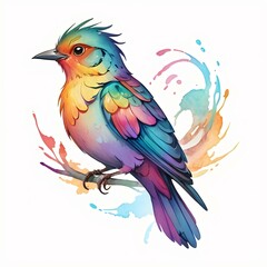 Fototapeta premium colorful illustration of a bird perched on a branch, featuring a brilliant array of vibrant hues. The intricate detailing and lively colors make it an eye-catching piece, perfect for children’s books