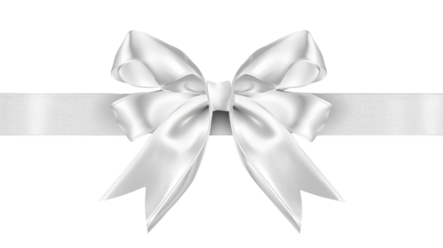 Silver bow and ribbon on transparent background