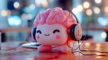 Cute Brain with Headphones
