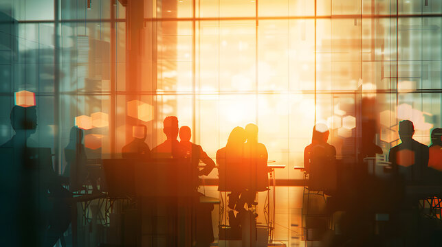 Discussioni di Affari in Sala Conferenze con Attivit&agrave; Ufficio Sfocata