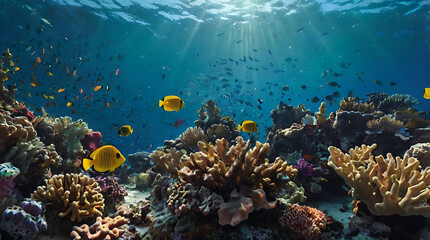 Obraz premium Ocean colorful coral reefs fish underwater background environment ecology