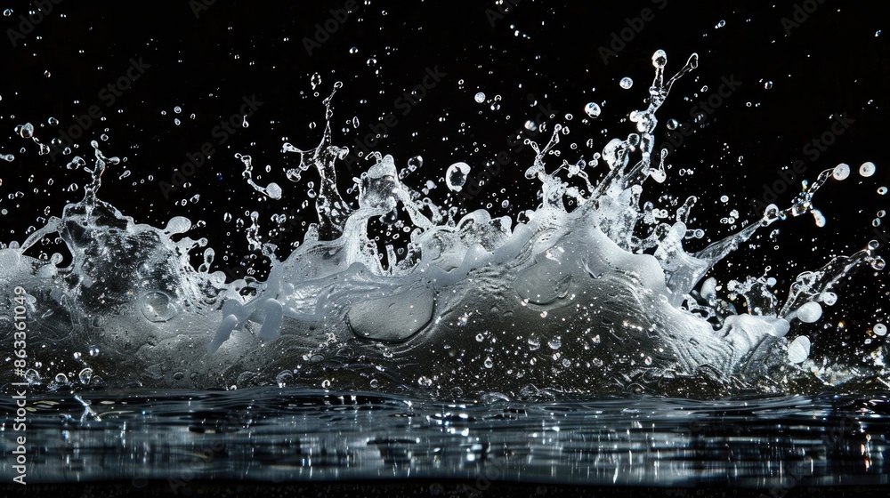 Poster water splashing on a dark backdrop with space for text
