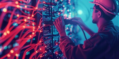 Network Administrator Troubleshooting a Network Connection. Technology Support concept