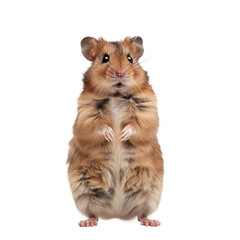 Obraz premium hamster standing on hind legs front view in the frame, white background