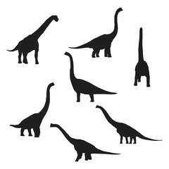 Brachiosaurus Dinosaur Illustration Vector Silhouette Set