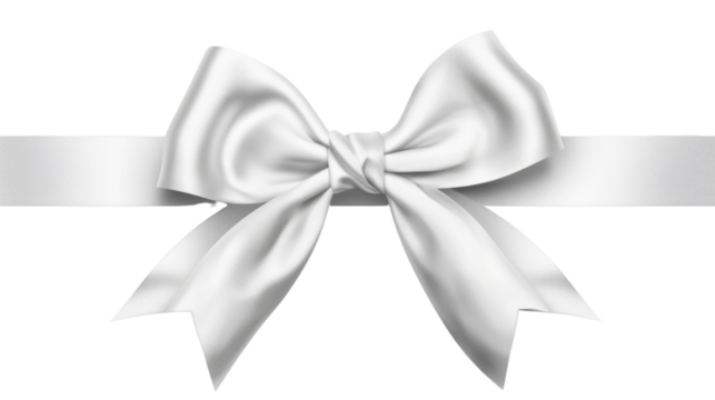 Silver bow and ribbon on transparent background