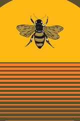 Vibrant Yellow and Orange Retro Style Sunset Background with Vintage Style Bee Illustration – Perfect for T-shirts, Posters, Wall Art, Digital Prints, Home Decor, and Creative Projects