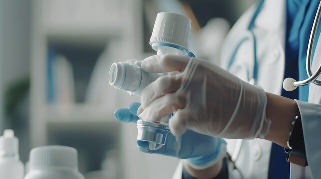 Medical professional conducting a lung function test using a spirometer rigorous image inspection of respiratory diagnostics