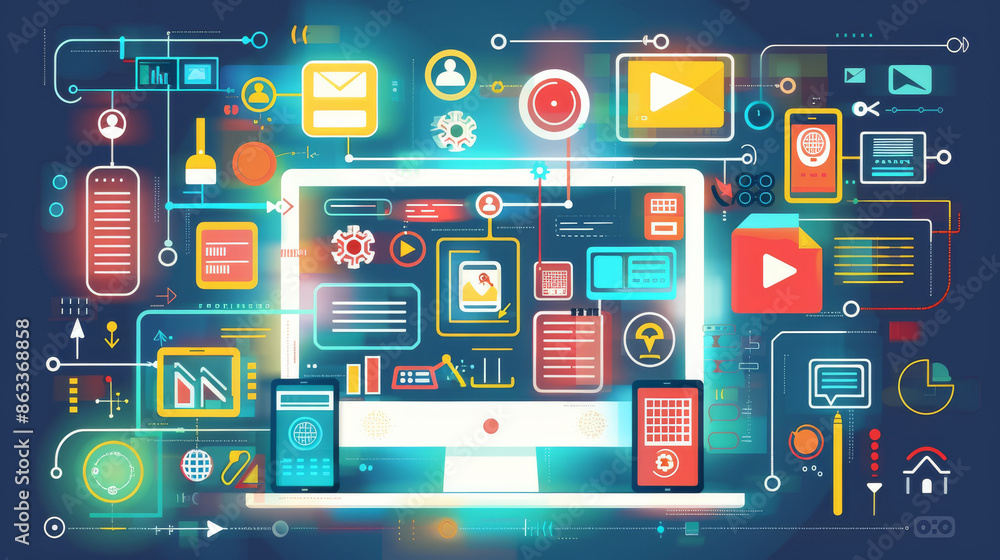 Wall mural vector illustration of web design and development.
