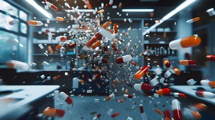 Falling colorful medical pills isolated on white