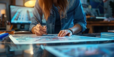 Fototapeta premium Creative Studio. Graphic designer creating a modern poster concept