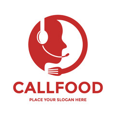 Call food vector logo template. Tis design use cutlery with human. Suitable for business, culinary.