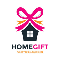 Home gift vector logo template. This design use home as a gift box. Suitable for gift, present.