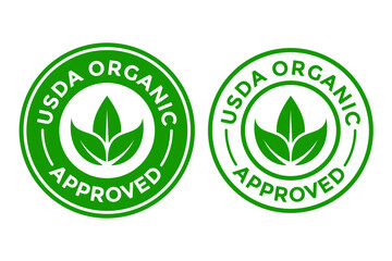 USDA organic approved vector logo template. This design use green leaf. Suitable for product label.