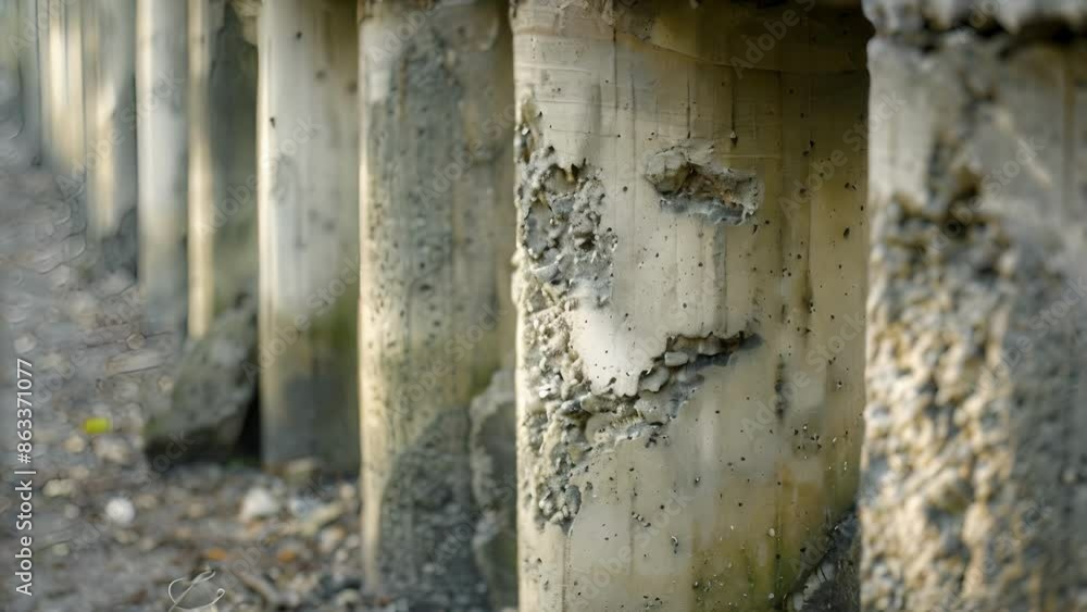 Poster from afar these concrete columns may seem solid but up close the numerous fault lines reveal their f