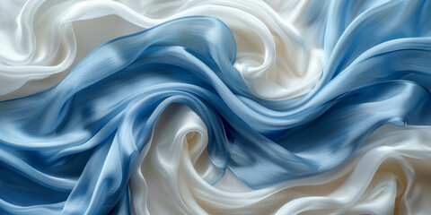 Fototapeta premium beautiful concept holiday romance bridal wedding bedding linen bed template table view top lay fl fabric creases soft design space background elegant satin silk blue light 