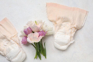 Period panties with tulips on white background