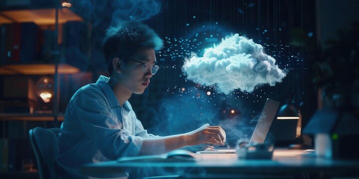 Modern Cloud Computing. Cloud engineer deploying a cloud application concept