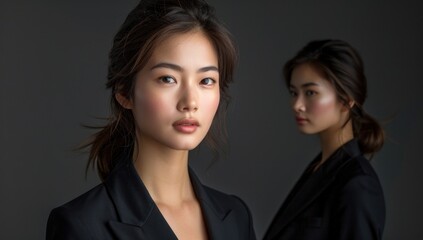 Portray the strength and sophistication of a 35-year-old businesswoman through intricate studio photography.