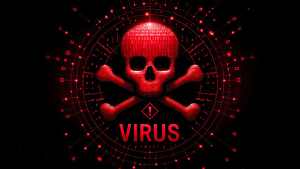 Cyber threat: red skull and crossbones