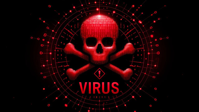 Cyber threat: red skull and crossbones