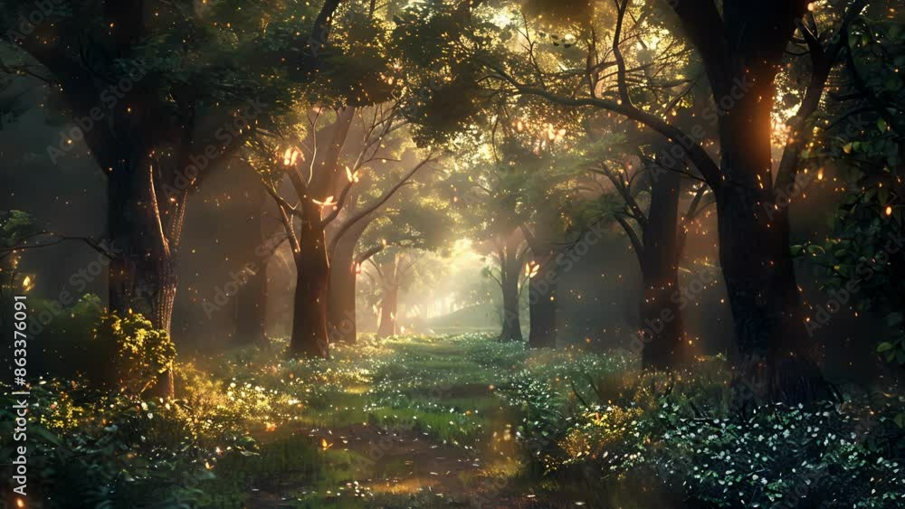 Poster a tranquil forest steeped in an otherworldly glow as if the trees were softly whispering secrets to 