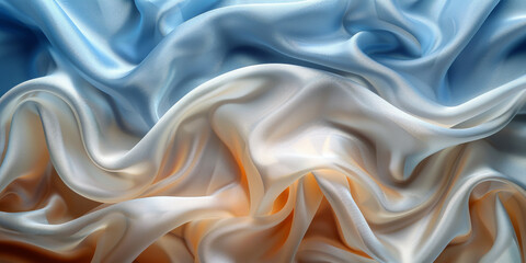 Fototapeta premium beautiful concept holiday romance bridal wedding bedding linen bed template table view top lay fl fabric creases soft design space background elegant satin silk blue light 