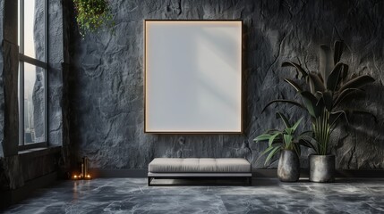 Frame mockup in cozy dark room interior background