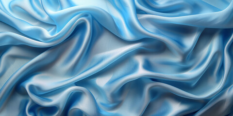 Obraz premium beautiful concept holiday romance bridal wedding bedding linen bed template table view top lay fl fabric creases soft design space background elegant satin silk blue light 