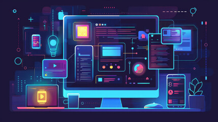 Vector illustration of web design and development.	
