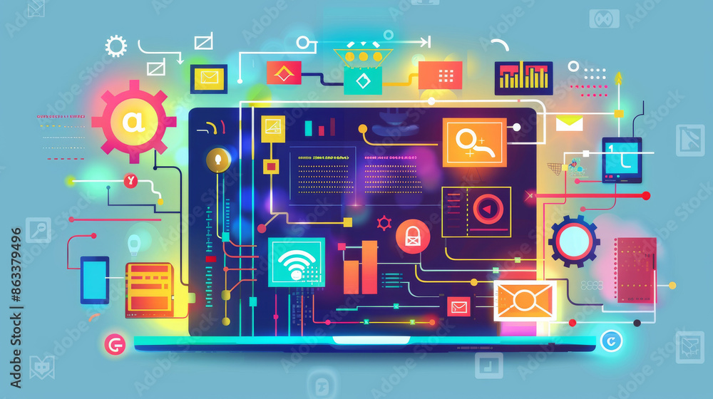 Wall mural vector illustration of web design and development.
