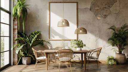 Frame mockup in farmhouse dining room interior