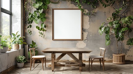 Frame mockup in farmhouse dining room interior