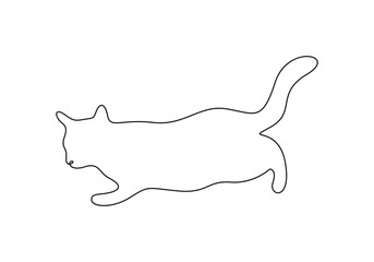 Cute cat in one continuous line drawing vector illustration. Premium vector