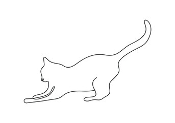 Cute cat in one continuous line drawing vector illustration. Premium vector