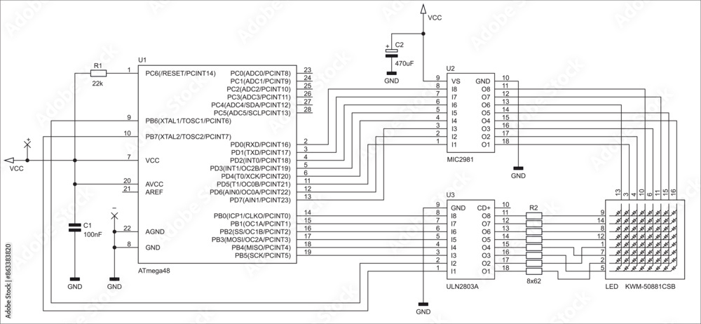 Poster schematic diagram of electronic device on sheet of paper. vector drawing electrical circuit with mic