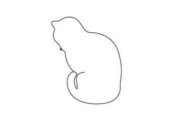 Cute cat in one continuous line drawing vector illustration. Premium vector