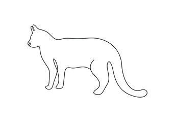 Cute cat in one continuous line drawing vector illustration. Premium vector